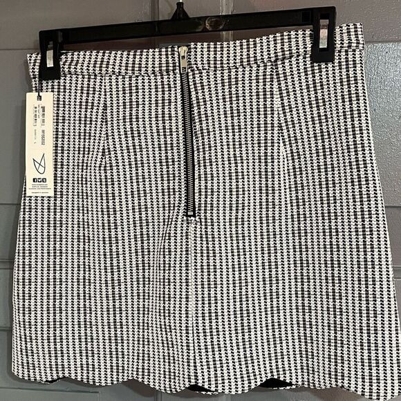 Mink Pink Black & White Scalloped Hem Exposed Zipper Clueless Mini Sz L Sweethea - Picture 2 of 6